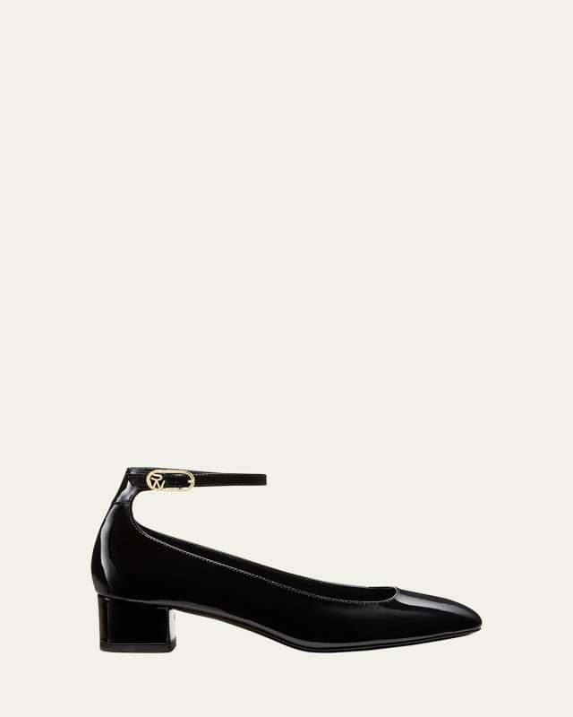 Jane Patent Ankle-Strap Ballerina Pumps